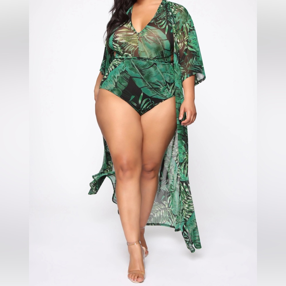 Fashion Nova Palm Princess 2 Piece Sunsuit Set - Black/Green 1X NWT